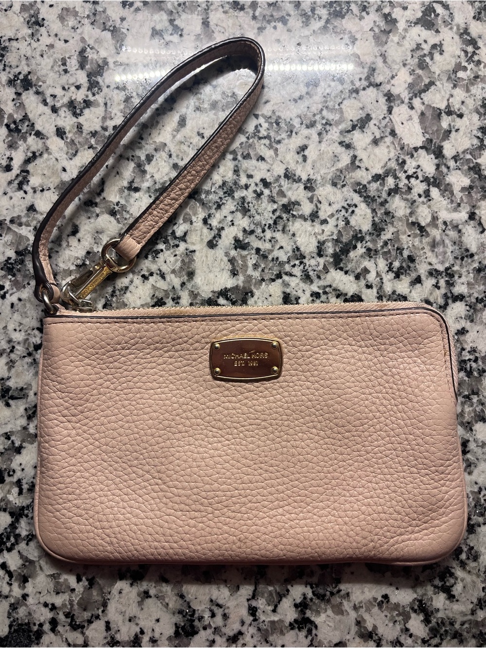 Michael Kors Pink Pebbled Leather Wristlet with Gold-Tone Plaque